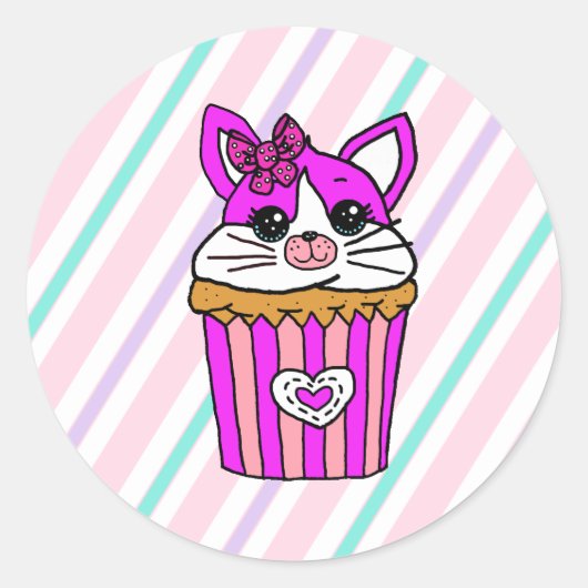 Sticker Rond Kitty Cat Cupcake Anniversaire (Devant)