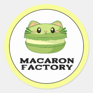 Sticker Rond Kitty Cat Matcha Macaron