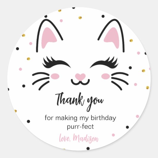 Sticker Rond Kitty Chat fête d'anniversaire Favoriser pour bébé (Devant)