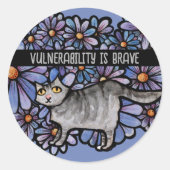 Sticker Rond Kitty Chat Purple Daisées Gris Chat Art Gris Chats (Devant)