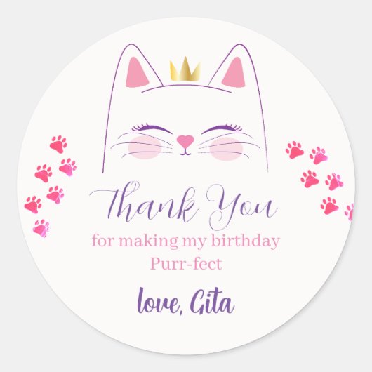 Sticker Rond Kitty Chat rose et or (Devant)