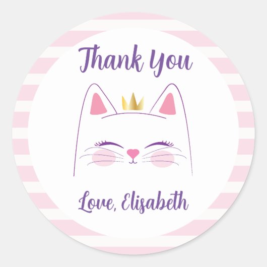 Sticker Rond Kitty Chat rose et or (Devant)