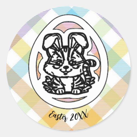 Sticker Rond Kitty est habillé pour Pâques ! (Devant)