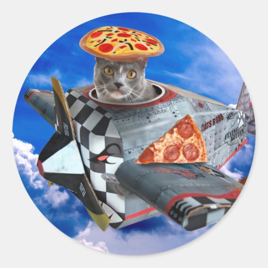 Sticker Rond Kitty pilote dans avion (Devant)
