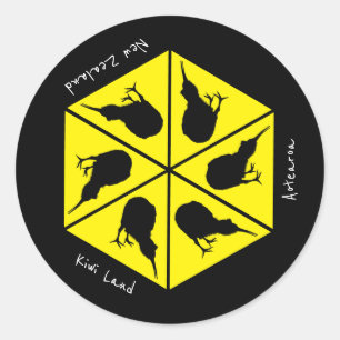 Sticker Rond Kiwi Bird & New Zealand/ Aotearoa Islands (pizza)