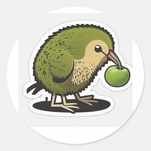 Sticker Rond kiwi oiseau mangeant un kiwi fruit (Devant)