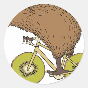 Sticker Rond Kiwi Vélo D'Équitation Avec Roues Kiwi