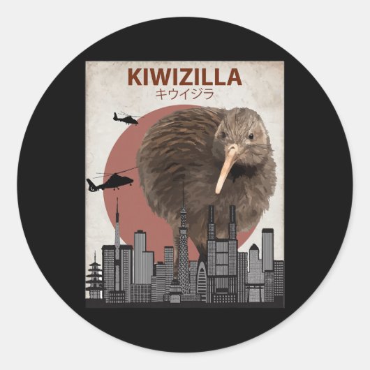 Sticker Rond Kiwizilla Funny Kiwi New Zealand Bird Lovers Gift  (Devant)