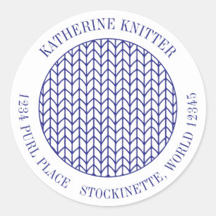Sticker Rond KNIT DE LIGNE BLEUE Large Enveloppe d'adresse rond