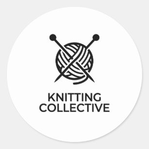 Sticker Rond Knitting Collective Noir Logo Minimaliste Tricot