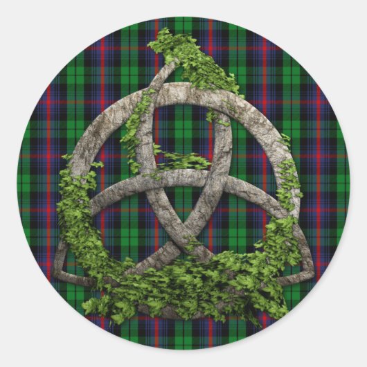 Sticker Rond Knot De Trinité Celtique Et Clan Urquhart Tartan (Devant)