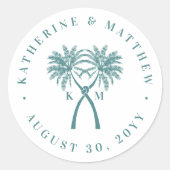 Sticker Rond Knot Palm Trees Plage Mariage tropical Moderne Chi (Devant)