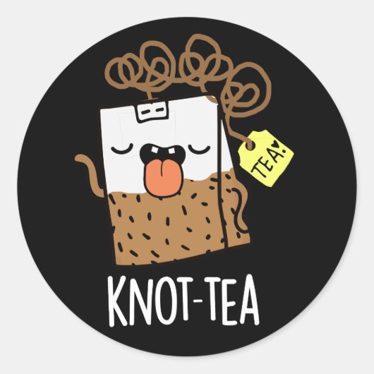 Sticker Rond Knot-tea Funny Tea Pun Dark BG (Devant)
