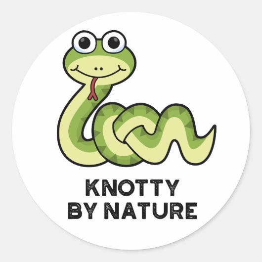 Sticker Rond Knotty By Nature Funny Snake Pun (Devant)