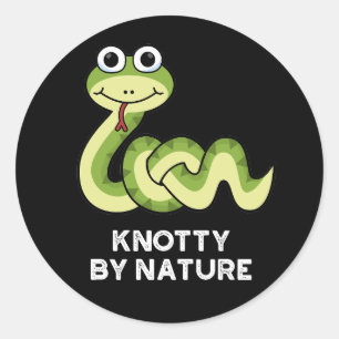 Sticker Rond Knoty By Nature Funny Snake Pun Dark BG