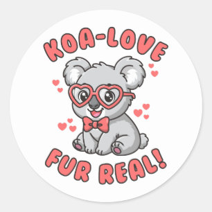 Sticker Rond Koa-Love Fur Real - Mignon Koala Valentin Pun