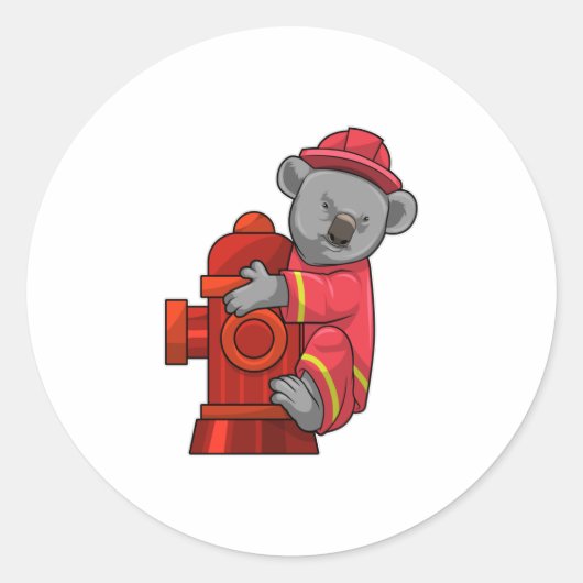 Sticker Rond Koala as Firefighter with Fire hydrant (Devant)