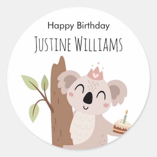 Sticker Rond Koala avec gâteau d'anniversaire (Devant)