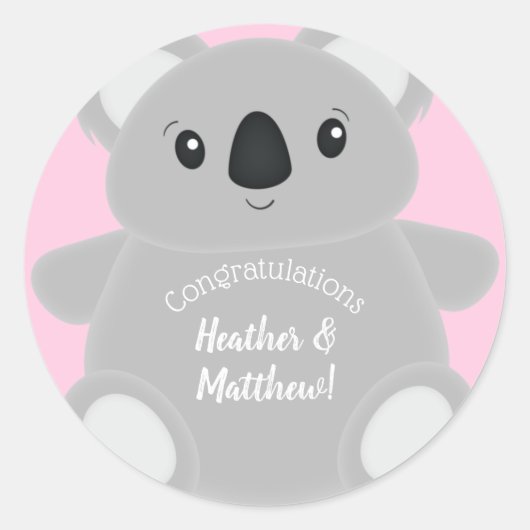Sticker Rond Koala Baby shower fille (Devant)
