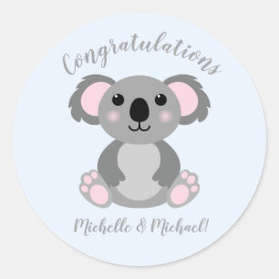 Sticker Rond Koala Bear Baby shower Blue Boy