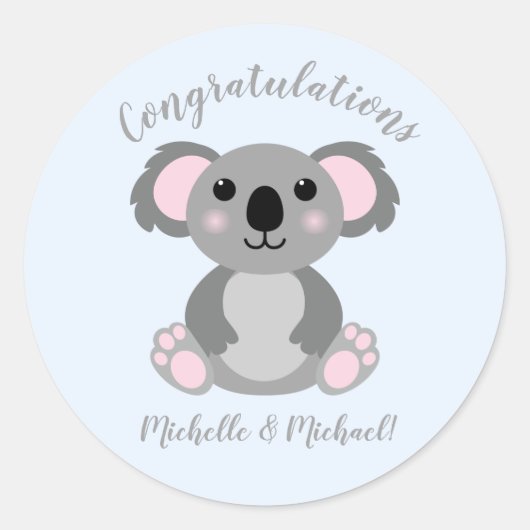 Sticker Rond Koala Bear Baby shower Blue Boy (Devant)