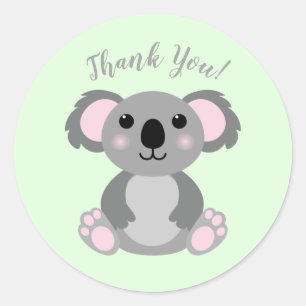 Sticker Rond Koala Bear Baby shower vert genre neutre