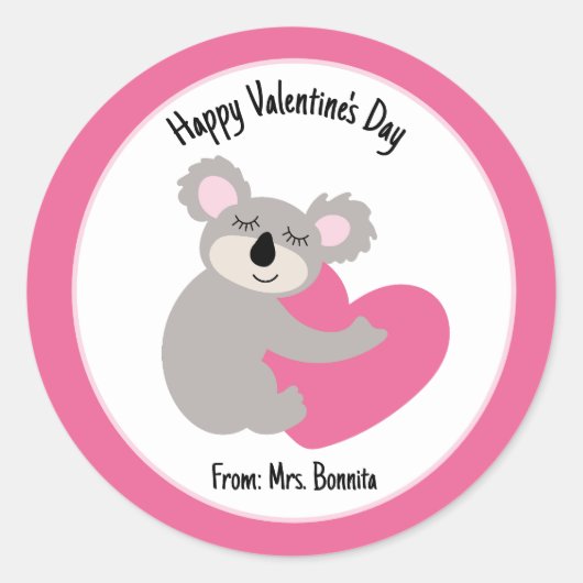 Sticker Rond Koala Bear Hugging Coeur Saint Valentin Faveur (Devant)