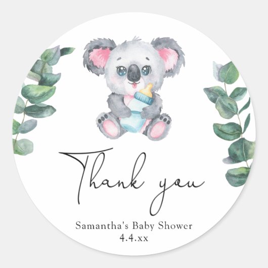 Sticker Rond Koala bear merci baby shower (Devant)