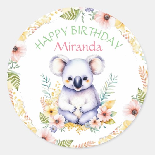 Sticker Rond Koala Bear Thème Anniversaire Personnalisé (Devant)