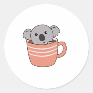 Sticker Rond Koala Café Café Coupe Cute Animaux Koalas