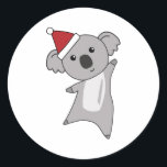 Sticker Rond Koala Christmas Cute Animaux Enfants Père Noël<br><div class="desc">Le koala porte un chapeau de Père Noël. Les koalas sont de mignons animaux pour Noël comme cadeaux pour les enfants.</div>