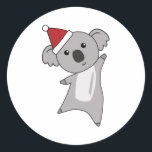 Sticker Rond Koala Christmas Cute Animaux Enfants Père Noël<br><div class="desc">Le koala porte un chapeau de Père Noël. Les koalas sont de mignons animaux pour Noël comme cadeaux pour les enfants.</div>