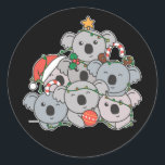 Sticker Rond Koala Christmas Tree Funny Animal Christmas<br><div class="desc">The koalas look like a christmas tree. Veuh fairy lights and Santa's hats they are perfect pour Christmas. Every koala lover is happy about cute animals for the winter holidays.</div>
