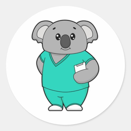 Sticker Rond Koala comme infirmière avec Bloc-notes (Devant)