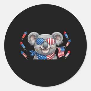 Sticker Rond Koala drôle Drapeau américain Usa Jour de la mémoi