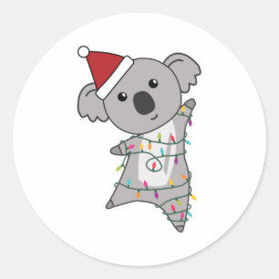 Sticker Rond Koala Fairy Lights fée de Noël mignon animal