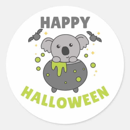 Sticker Rond Koala Joyeux Halloween Cauldron Bat Classic Round (Devant)