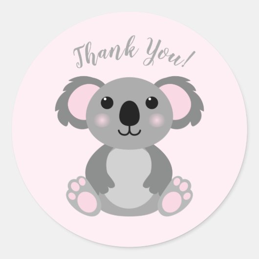 Sticker Rond Koala ours Baby shower fille rose (Devant)