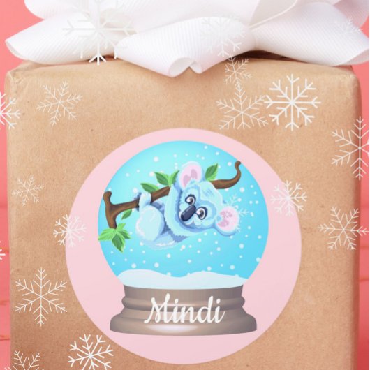Sticker Rond Koala ours mignon globe neigeux rose girly