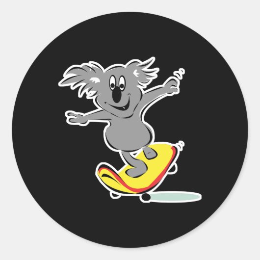 Sticker Rond koala ours skateboard drôle (Devant)