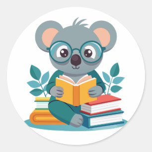 Sticker Rond Koala Reading Books Education Inspire