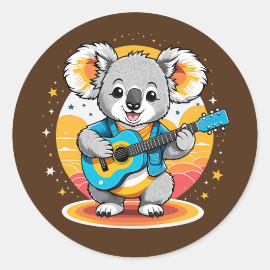 Sticker Rond Koala Strumming une guitare (Devant)