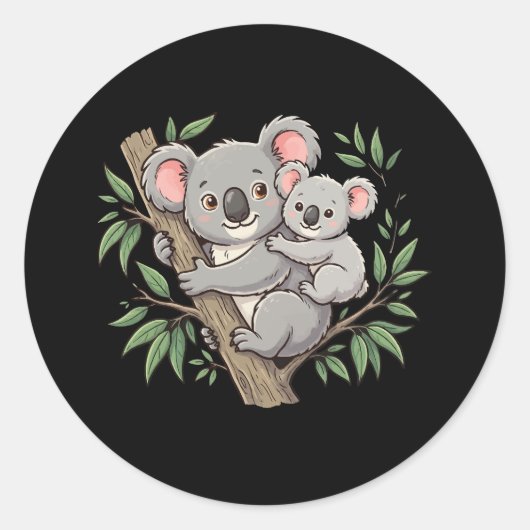 Sticker Rond Koalas mignons mère et bébé (Devant)