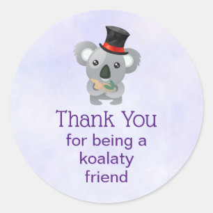 Sticker Rond Koalaty ami Pun Cute Koala en haut du chapeau