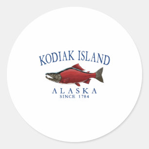Sticker Rond Kodiak Island Alaska Saumon Depuis 1784 Bleu Marin