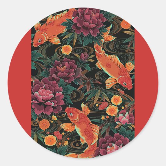 Sticker Rond Koi et Peonies (Devant)
