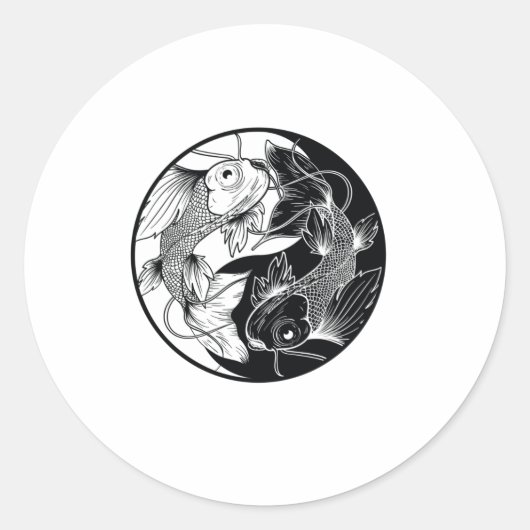 STICKER ROND KOI YIN YANG NOIR ET BLANC (Devant)