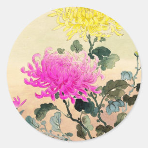 Sticker Rond Koitsu Tsuchiya Chrysanthème fleurs japonaises art