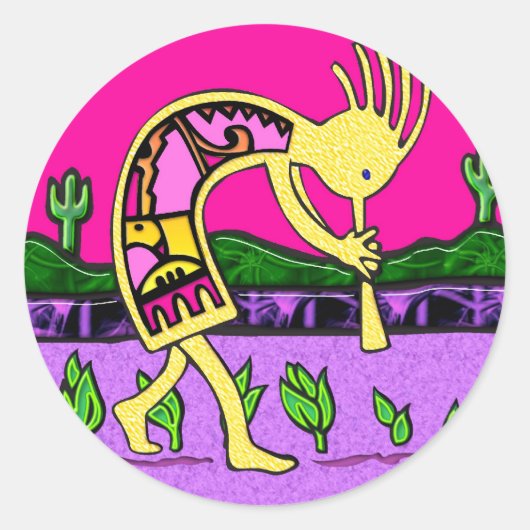 Sticker Rond Kokopelli, Joueur de Flûte du désert (Devant)