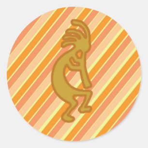 Sticker Rond Kokopelli Lecteur Flûte Orange Stripe Sud-Ouest